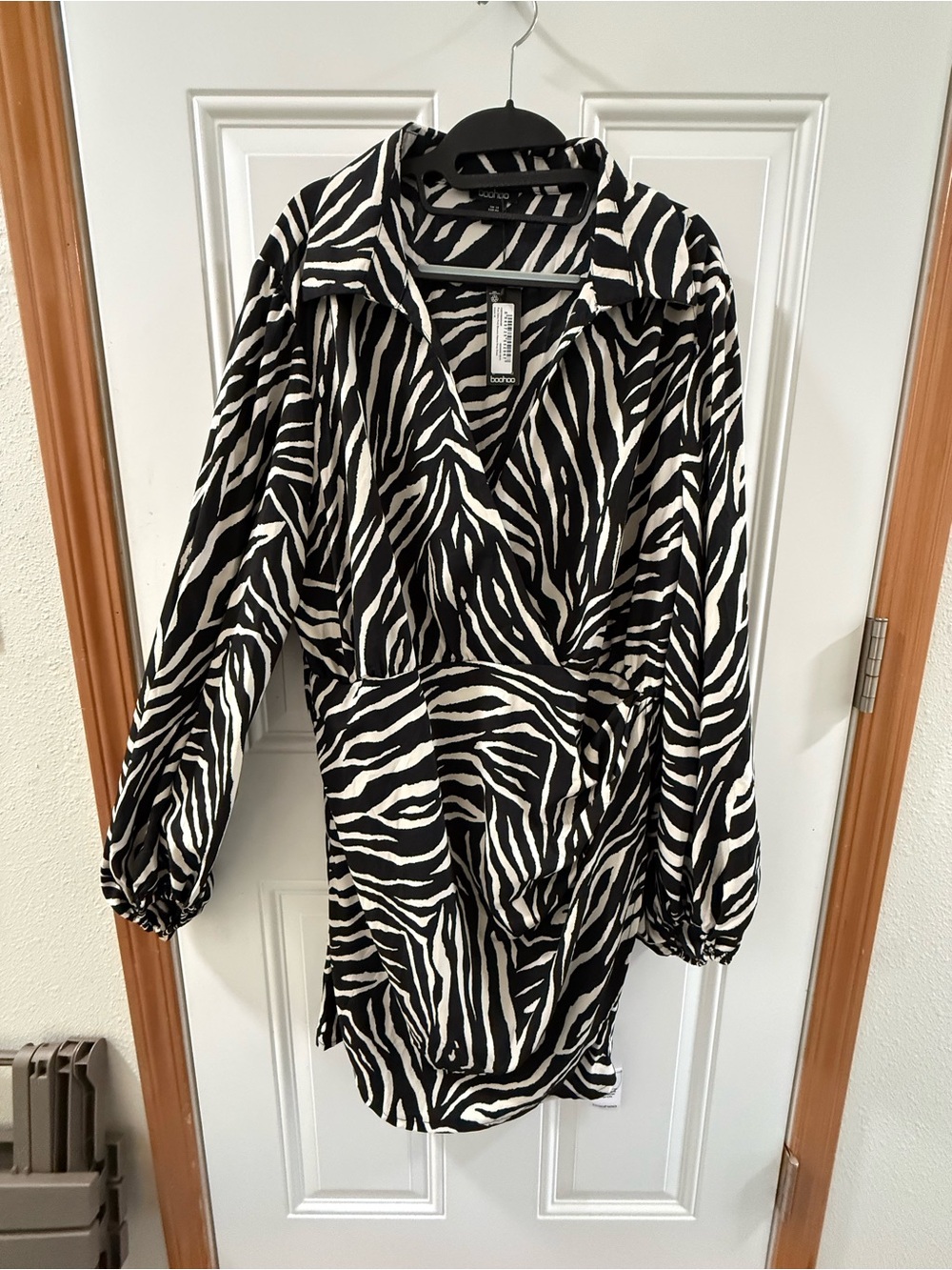 Boohoo Black & White Zebra Wrap Dress